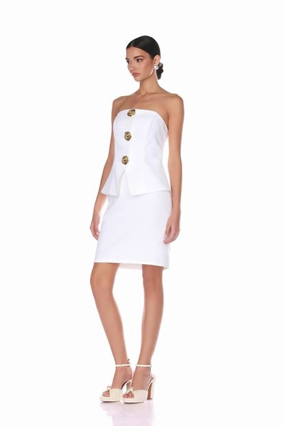 Kemik Gül Detaylı Saten Mini Abiye Elbise